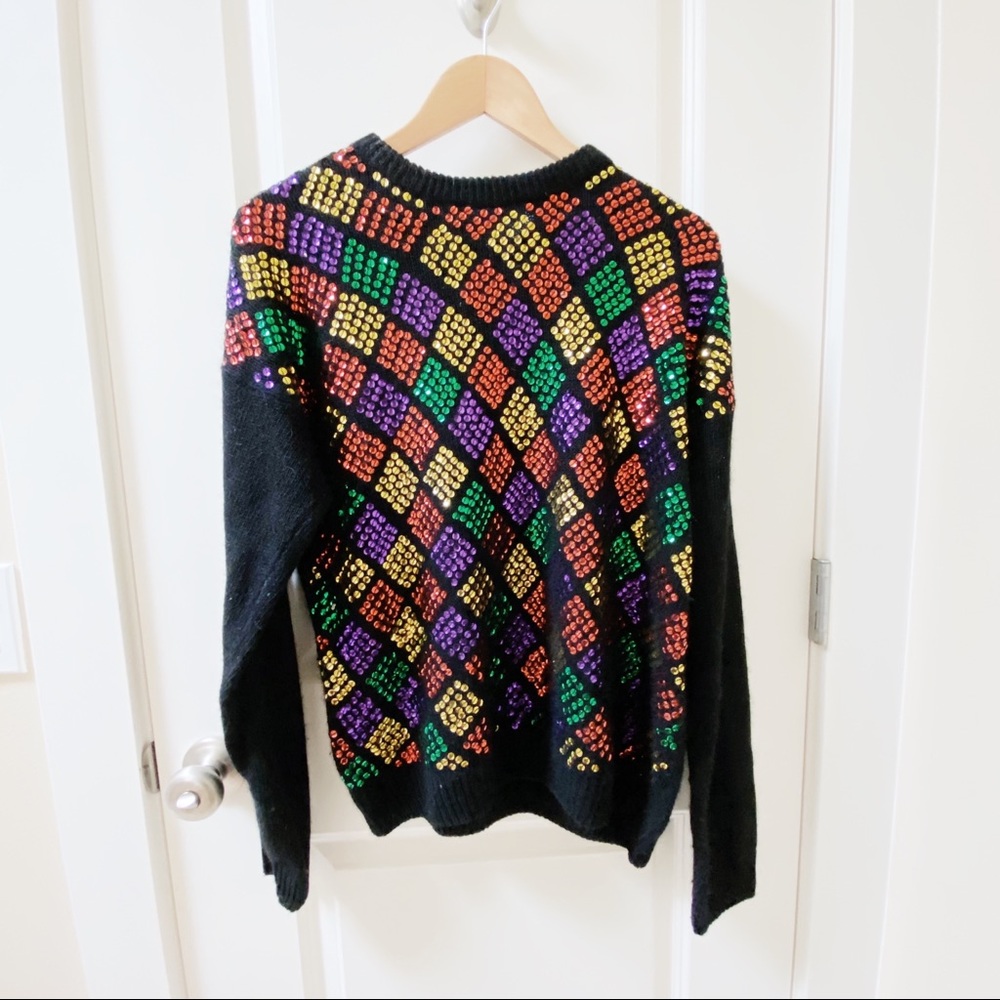 Vintage Angora Silk Sequin Sweater Mardi Gras